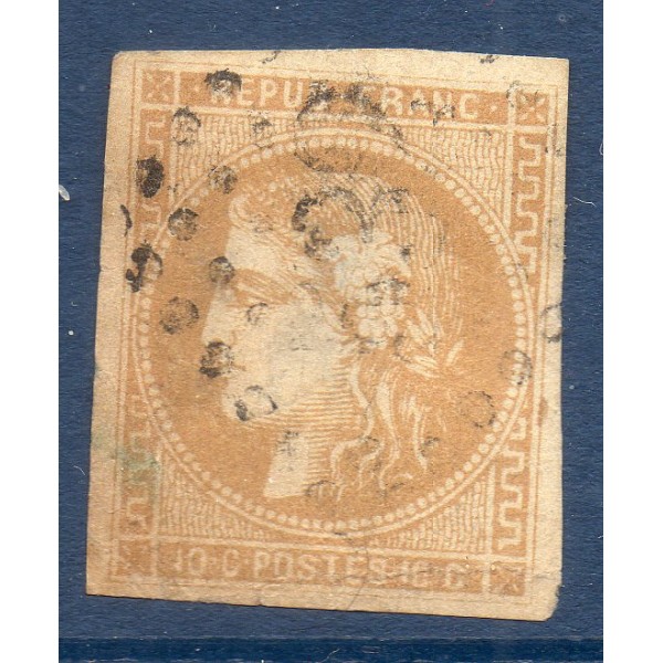 Timbre France Yvert No 43B Émission de Bordeaux 10c bistre-jaune Oblitéré gros chiffres