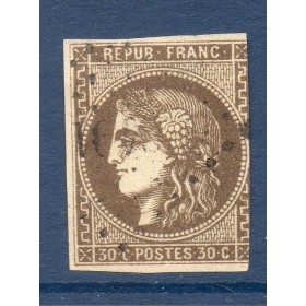 Timbre France Yvert No 47 Émission de Bordeaux 30c brun Oblitéré gros chiffres