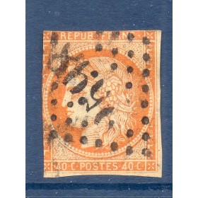 Timbre France Yvert No 48 Émission de Bordeaux 40c orange Oblitéré gros chiffres