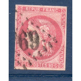 Timbre France Yvert No 49 Émission de Bordeaux 80c rose Oblitéré gros chiffres