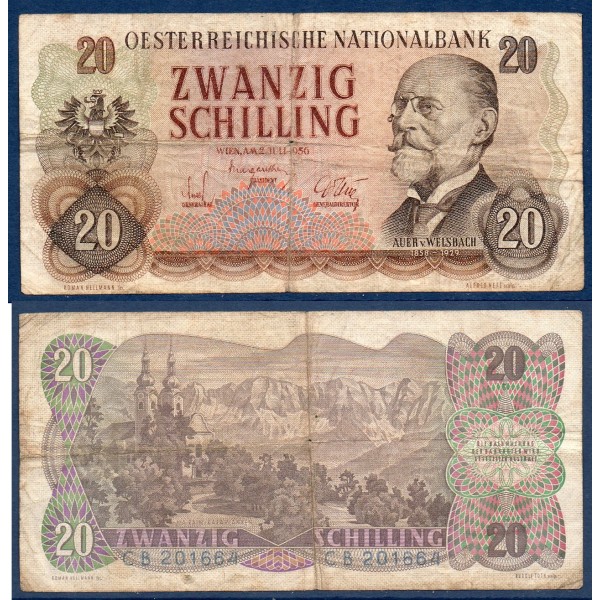 Autriche P.136a, B Billet de 20 schilling 1956 Welsbach