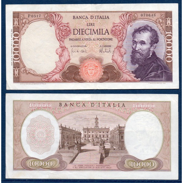 Italie P.97f, TTB Billet de 10000 Lire 1973 Michelangelo