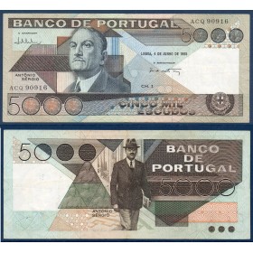 Portugal P.182d, TTB Billet de 5000 Escudos 4.6.1985 Antonio Sergio