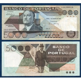 Portugal P.182e, TTB Billet de 5000 Escudos 7.1.1986 Antonio Sergio