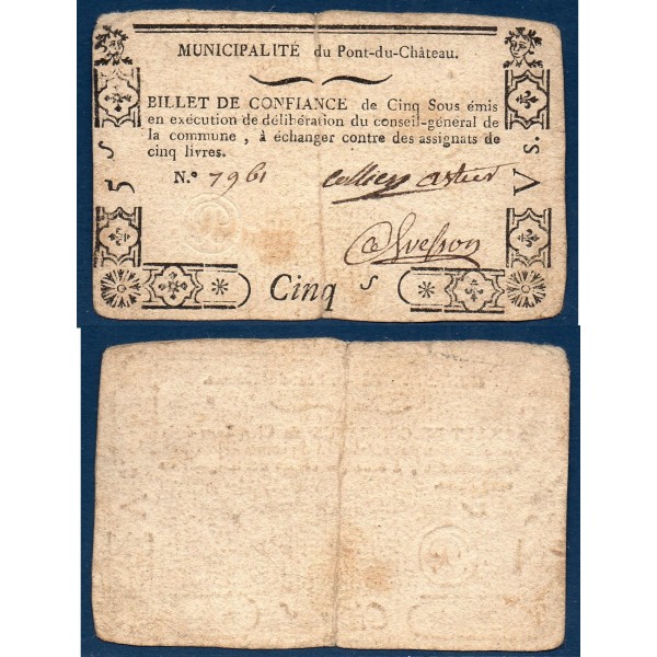 5 sols Pont du chateau TB Billet de confiance