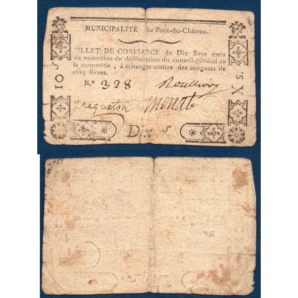 10 sols Pont du chateau TB Billet de confiance