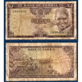 Zambie P.19a, B, Billet de 1 kwacha 1976 Tracteur