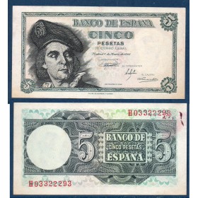 Espagne P.136a, TTB+ Billet de 5 pesetas Juan Sebastian Elcano