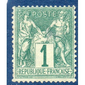 Timbre France Yvert No 61 Type I Sage 1c vert Neuf  sans gomme