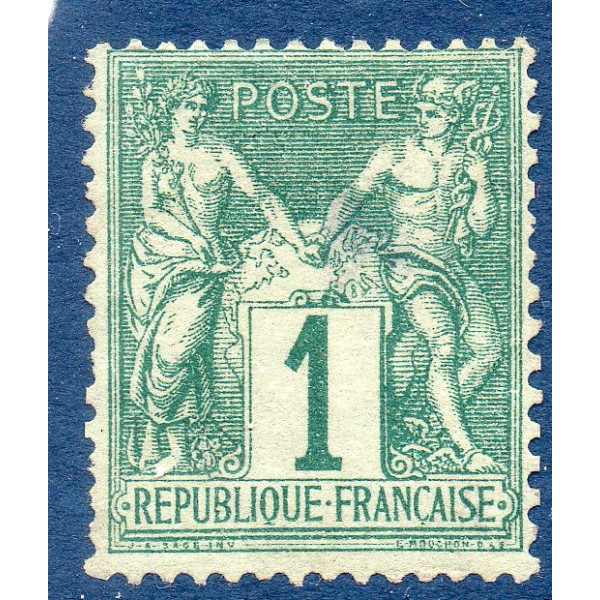 Timbre France Yvert No 61 Type I Sage 1c vert Neuf  sans gomme