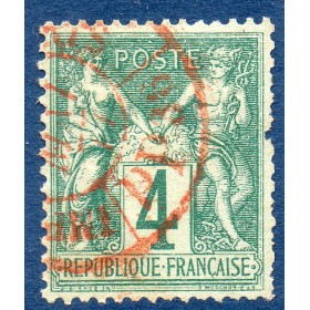 Timbre France Yvert No 63 Type I Sage 4c vert Oblitéré cachet rouge