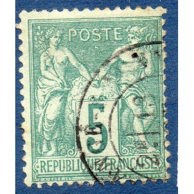 Timbre France Yvert No 64 Type I Sage 5c vert Oblitéré