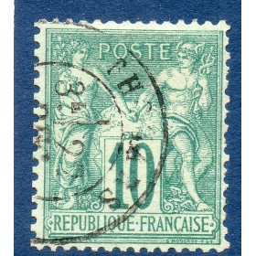 Timbre France Yvert No 65 Type I Sage 10c vert Oblitéré