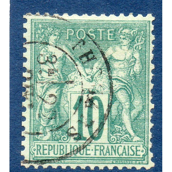 Timbre France Yvert No 65 Type I Sage 10c vert Oblitéré