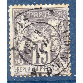Timbre France Yvert No 66b Type I Sage 15c gris Oblitéré