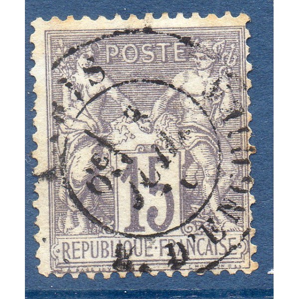 Timbre France Yvert No 66b Type I Sage 15c gris Oblitéré