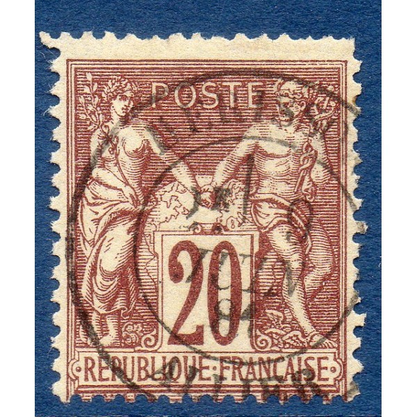 Timbre France Yvert No 67d Type I Sage 20c brun-lilas foncé Oblitéré
