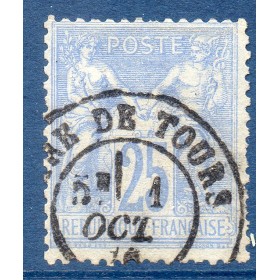 Timbre France Yvert No 68 Type I Sage 25c outremer Oblitéré