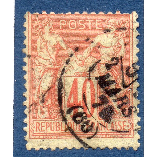 Timbre France Yvert No 70 Type I Sage 40c rouge-orange Oblitéré