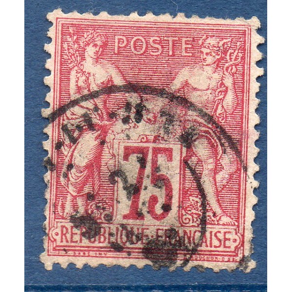 Timbre France Yvert No 71 Type I Sage 75c carmin Oblitéré