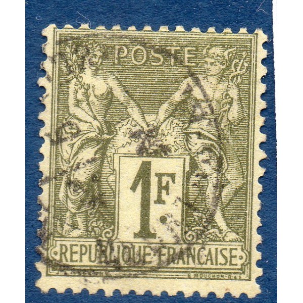 Timbre France Yvert No 72 Type I Sage 1fr bronze Oblitéré