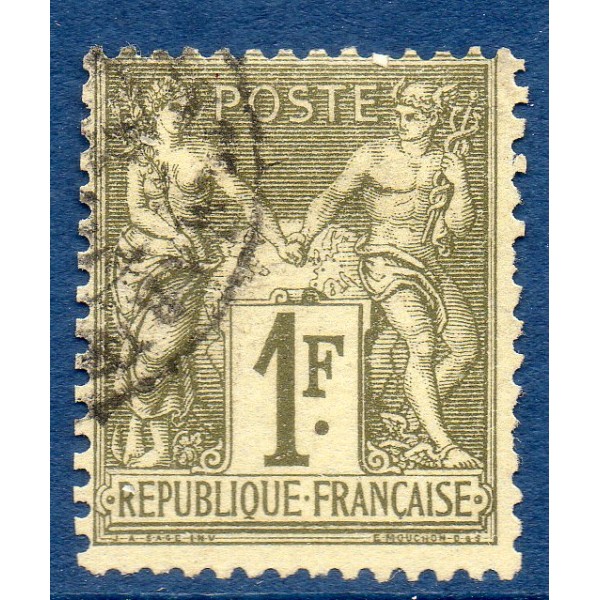 Timbre France Yvert No 72 Type I Sage 1fr bronze Oblitéré