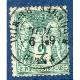 Timbre France Yvert No 74 Type II Sage 2c vert Oblitéré