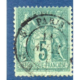 Timbre France Yvert No 75 Type II Sage 5c vert Oblitéré