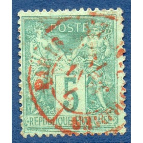 Timbre France Yvert No 75 Type II Sage 5c vert Oblitéré CaD rouge des imprimés