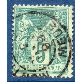 Timbre France Yvert No 75e Type II Sage 5c vert foncé oblitéré