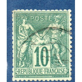 Timbre France Yvert No 76 Type II Sage 10c vert Oblitéré