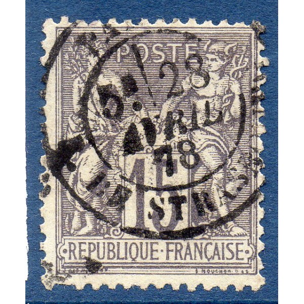 Timbre France Yvert No 77 Type II Sage 15c gris Oblitéré