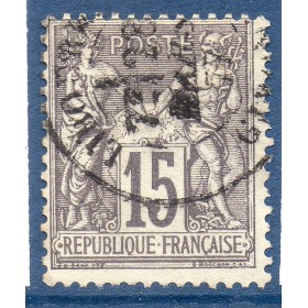 Timbre France Yvert No 77 Type II Sage 15c gris Oblitéré