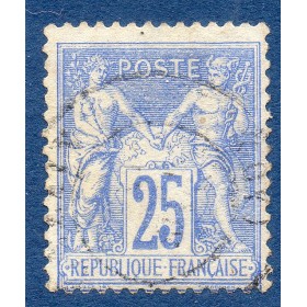 Timbre France Yvert No 78 Type II Sage 25c outremer Oblitéré