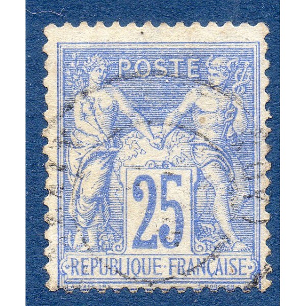 Timbre France Yvert No 78 Type II Sage 25c outremer Oblitéré