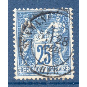Timbre France Yvert No 79 Type II Sage 25c bleu Oblitéré