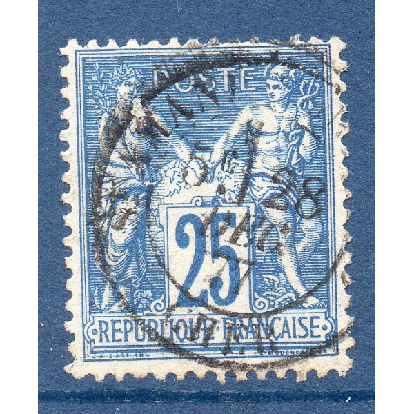 Timbre France Yvert No 79 Type II Sage 25c bleu Oblitéré