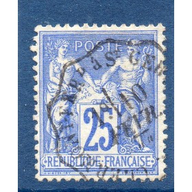 Timbre France Yvert No 79 Type II Sage 25c bleu Oblitéré