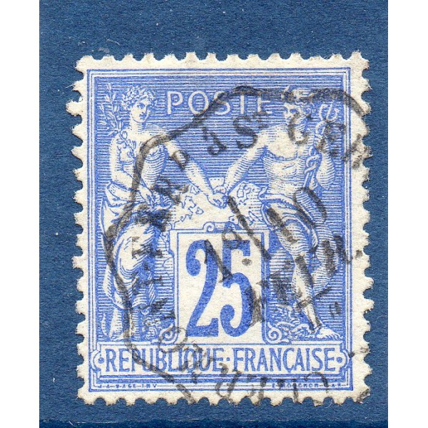 Timbre France Yvert No 79 Type II Sage 25c bleu Oblitéré