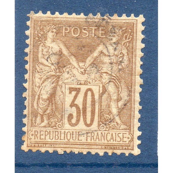 Timbre France Yvert No 80 Type II Sage 30c brun-jaune Oblitéré
