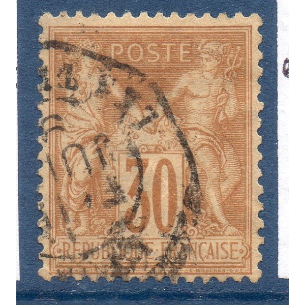Timbre France Yvert No 80 Type II Sage 30c brun-jaune Oblitéré