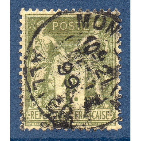 Timbre France Yvert No 82 Type II Sage 1 fr olive clair Oblitéré