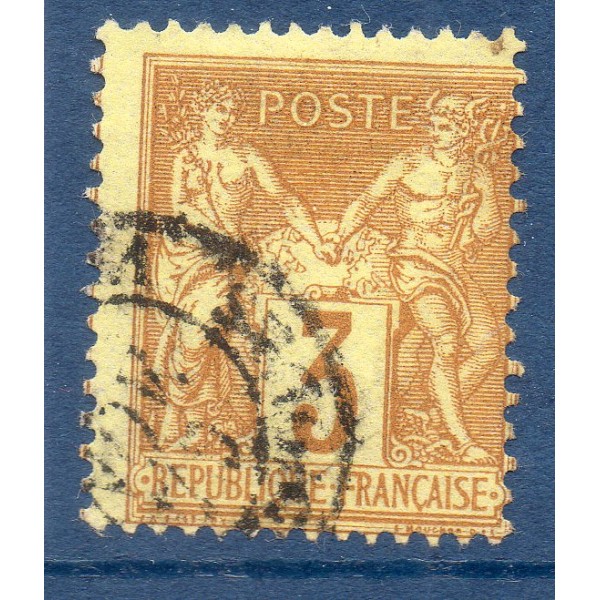 Timbre France Yvert No 86 Type II Sage 3c bistre-jaune Oblitéré