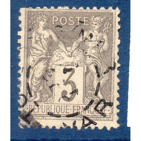 Timbre France Yvert No 87 Type II Sage 3c gris Oblitéré