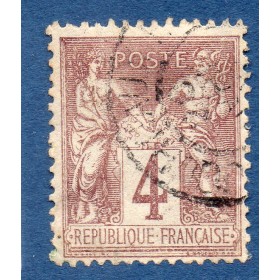 Timbre France Yvert No 88 Type II Sage 4c lilas-brun Oblitéré