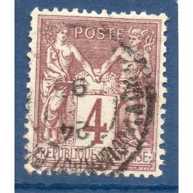 Timbre France Yvert No 88b Type II Sage 4c lilas foncé s. azuré Oblitéré