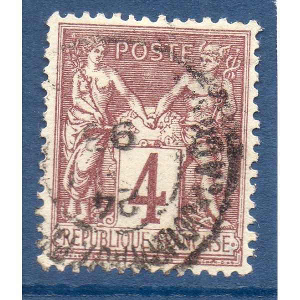 Timbre France Yvert No 88b Type II Sage 4c lilas foncé s. azuré Oblitéré