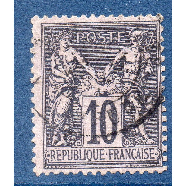 Timbre France Yvert No 89a Type II Sage 10c noir s. violet Oblitéré