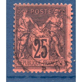 Timbre France Yvert No 91a Type II Sage 25c noir s. rouge foncé Oblitéré