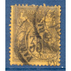 Timbre France Yvert No 93 Type II Sage 35c violet-noir s. jaune Oblitéré